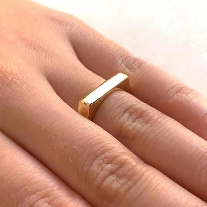 Simple Atmosphere Golden Flat Index Finger Copper Plated 18k Gold Ring