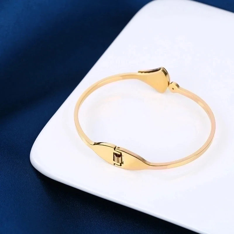2 Pieces Fashion Geometric Stainless Steel Plating Zircon Bangle