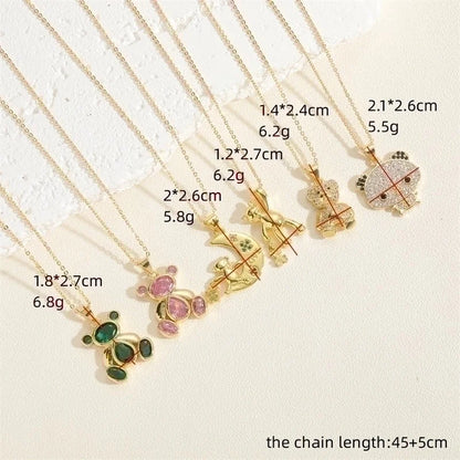 Minimalist Little Bear Copper Plating Inlay Zircon 14k Gold Plated Pendant Necklace