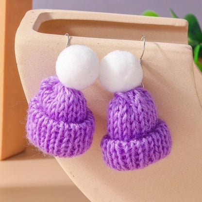 1 Pair Cute Christmas Hat Knit Zinc Alloy Drop Earrings