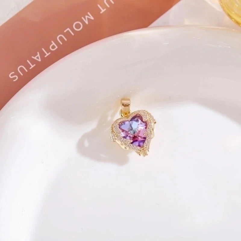 Stainless Steel Romantic Plating Inlay Heart Shape Artificial Crystal Pendant Necklace