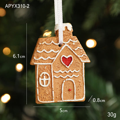Resin Gingerbread Man Christmas Tree Pendant Heart Gingerbread House Diy Christmas Ornament Hanging Decoration Small Pendant