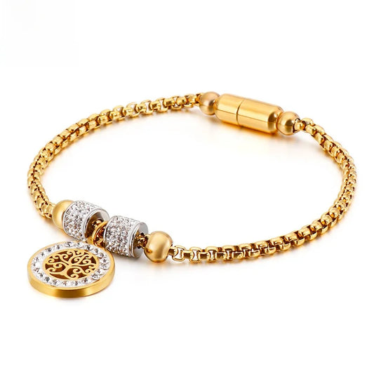 Fashionable Personality Round Bracelet For Women Simple Inlaid Diamond Vintage Style Christmas Jewelry