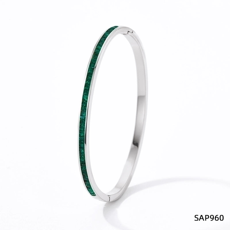 3 Pieces Classic Style Solid Color 304 Stainless Steel 16K Gold Plated White Gold Plated Gold Plated Artificial Gemstones Bangle In Bulk