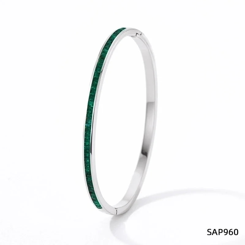 3 Pieces Classic Style Solid Color 304 Stainless Steel 16K Gold Plated White Gold Plated Gold Plated Artificial Gemstones Bangle In Bulk