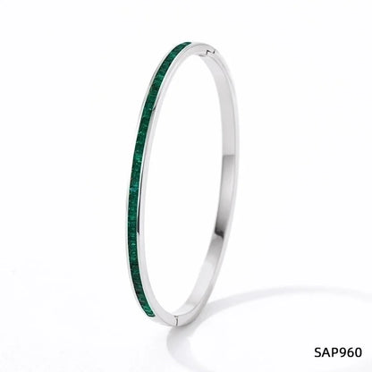 3 Pieces Classic Style Solid Color 304 Stainless Steel 16K Gold Plated White Gold Plated Gold Plated Artificial Gemstones Bangle In Bulk