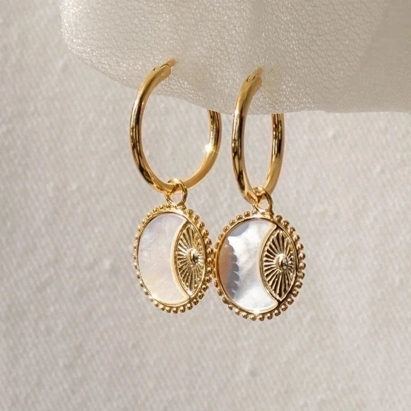 Vintage Style Sun Moon Plating Copper Shell Gold Plated Copper Earrings