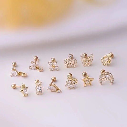 Ear Cartilage Rings & Studs Fashion Crown 316L Stainless Steel Copper Plating