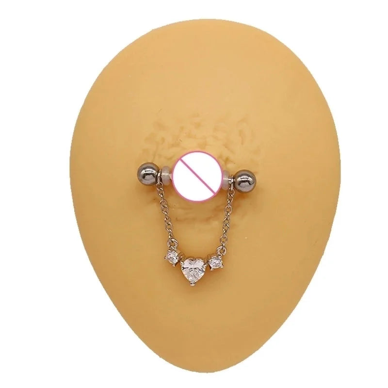 1 Piece Nipple Rings & Studs IG Style Shiny Heart Shape Flower 316L Stainless Steel Alloy Titanium Steel Epoxy Chain Inlay Resin Rhinestones Glass White Gold Plated Gold Plated