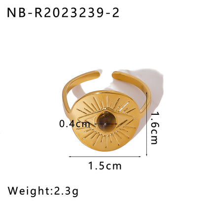 Open Ring IG Style Natural Stone Geometric Stainless Steel Electroplating Rings