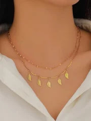 Lady Classic Style IG Style Cross Star Leaves 304 Stainless Steel 18K Gold Plated Double Layer Necklaces