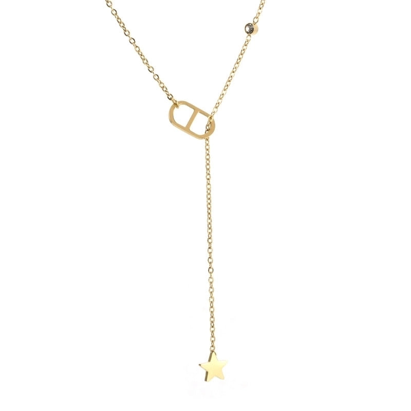 Minimalist Classic Style Round Star Solid Color Titanium Steel Rhinestones 18K Gold Plated Inlay Bracelets Necklace Jewelry Set