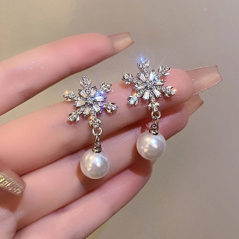 1 Pair IG Style Minimalist U Shape Geometric Flower Inlay Imitation Pearl Artificial Pearls Rhinestones Drop Earrings Ear Studs