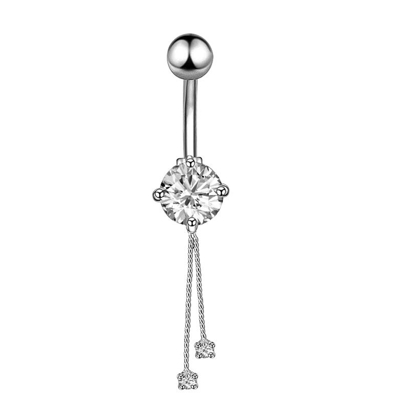 Minimalist Water Droplets Flower Butterfly Stainless Steel Inlay Zircon Women's Belly Ring
