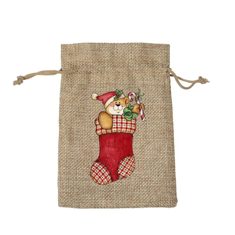 Christmas Nordic Style Cute Modern Style Christmas Tree Snowman Snowflake Imitated Hemp Party Festival Candy Bag