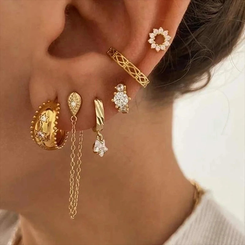 1 Pair Ig Style French Style Minimalist Star Water Droplets Flower Plating Inlay Copper Zircon Gold Plated Earrings