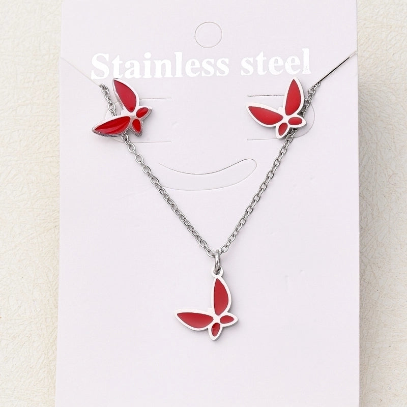 Casual Basic Vacation Rabbit Simple Butterfly 304 Stainless Steel 18K Gold Plated Polishing Enamel Plating Jewelry Set