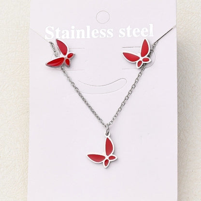 Casual Basic Vacation Rabbit Simple Butterfly 304 Stainless Steel 18K Gold Plated Polishing Enamel Plating Jewelry Set