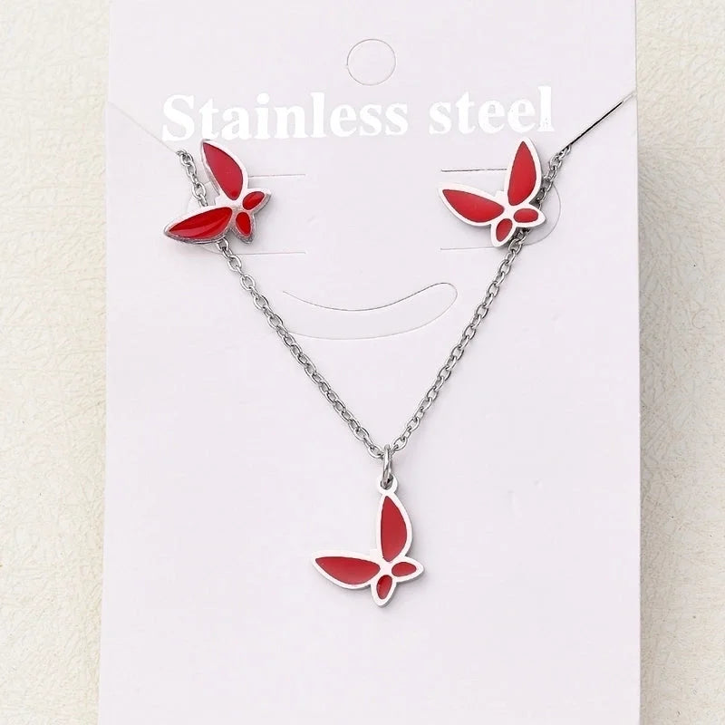 Casual Basic Vacation Rabbit Simple Butterfly 304 Stainless Steel 18K Gold Plated Polishing Enamel Plating Jewelry Set