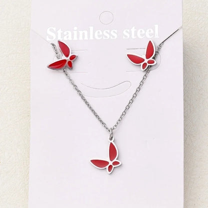 Casual Basic Vacation Rabbit Simple Butterfly 304 Stainless Steel 18K Gold Plated Polishing Enamel Plating Jewelry Set