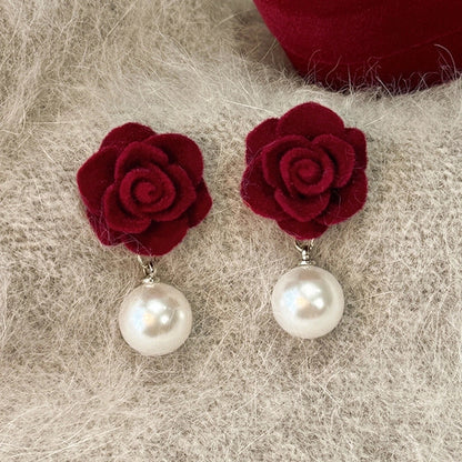 1 Pair IG Style Minimalist U Shape Geometric Flower Inlay Imitation Pearl Artificial Pearls Rhinestones Drop Earrings Ear Studs