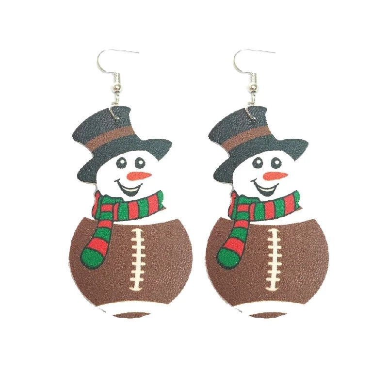 1 Pair Cute Basketball Football Snowman Pu Leather Iron Earrings