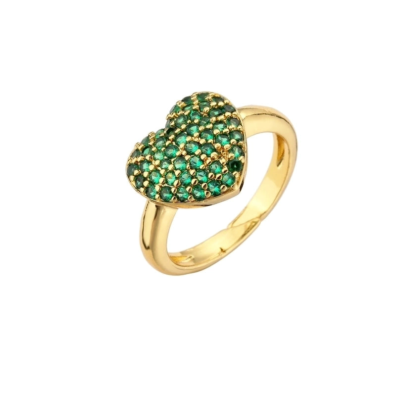 Copper Micro-encrusted Zircon Peach Heart-shaped Opening Adjustable Ring