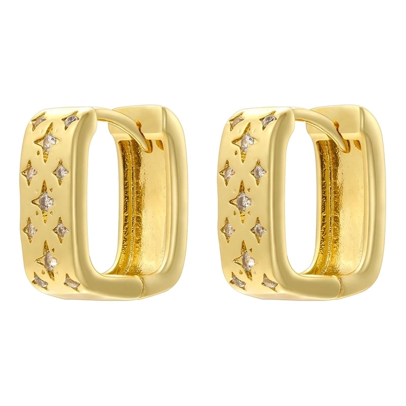 1 Pair Elegant Eight Awn Star Square Oval Plating Copper Zircon 18K Gold Plated Earrings
