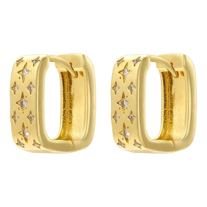 1 Pair Elegant Eight Awn Star Square Oval Plating Copper Zircon 18K Gold Plated Earrings