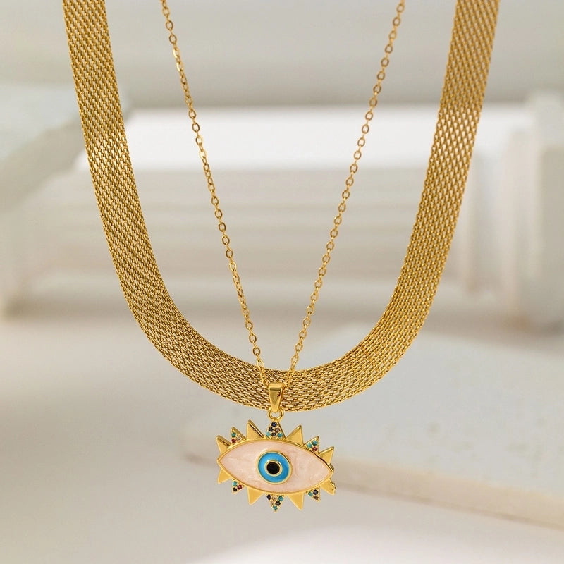 Modern Style Classic Style Devil's Eye Oval Heart Shape Titanium Steel Plating Stainless Steel Necklaces