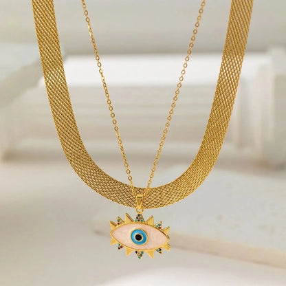 Modern Style Classic Style Devil's Eye Oval Heart Shape Titanium Steel Plating Stainless Steel Necklaces