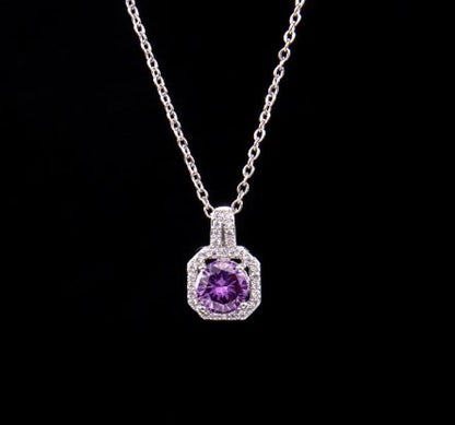 Ig Style Polygon Copper Inlay Zircon Pendant Necklace