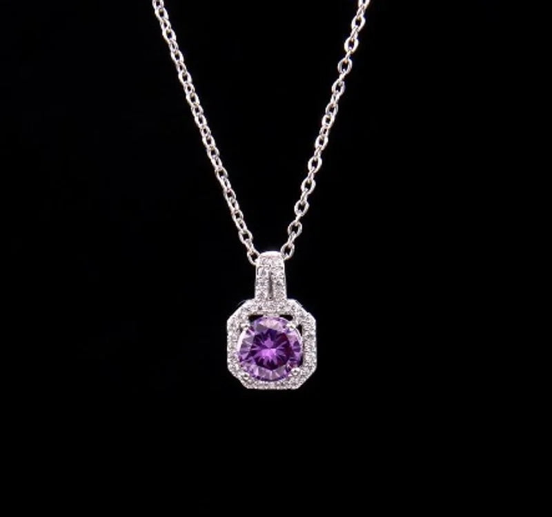 Ig Style Polygon Copper Inlay Zircon Pendant Necklace