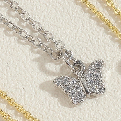 Minimalist Butterfly Copper Plating Chain Zircon 14k Gold Plated Pendant Necklace