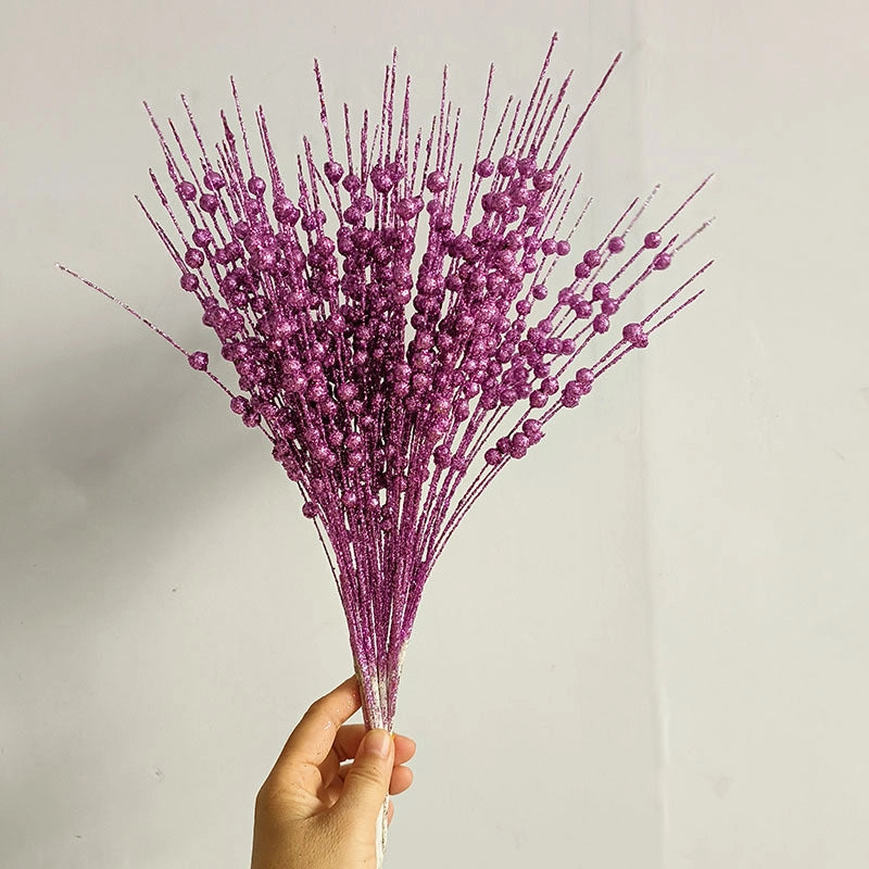 Christmas Decorations 43cm 12 Fork Gold Powder Ball Christmas Tree Garland Rattan Sequins Simulation Berry Branches Bundle