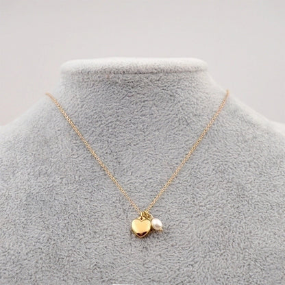 Minimalist Heart Shape Lock Titanium Steel Pearl Pendant Necklace 1 Piece