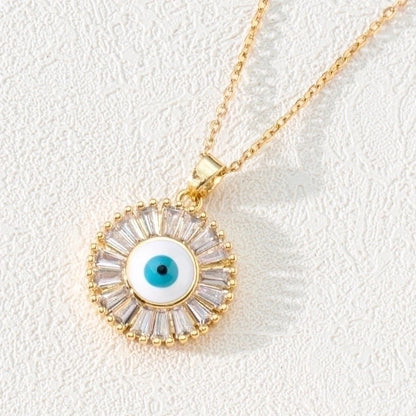 Fashion Devil\'s Eye Copper Gold Plated Zircon Pendant Necklace In Bulk