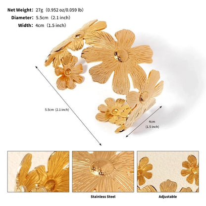 Modern Style Geometric Plant 304 Stainless Steel 18K Gold Plated Bangle In Bulk