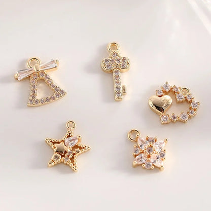 Basic Modern Style Classic Style Star Key Bell 14K Gold Plated Zircon Copper Jewelry Accessories