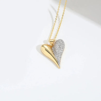 Copper Cable Chain 14K Gold Plated Cross Heart Shape Zircon Necklace