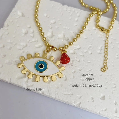 Classic Style Cherry Heart Shape Copper Zircon 18K Gold Plated Pendant Necklace