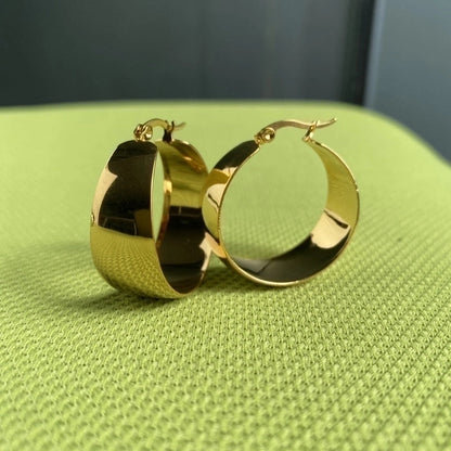 1 Pair Minimalist Classic Style Solid Color Plating 304 Stainless Steel 18K Gold Plated Hoop Earrings