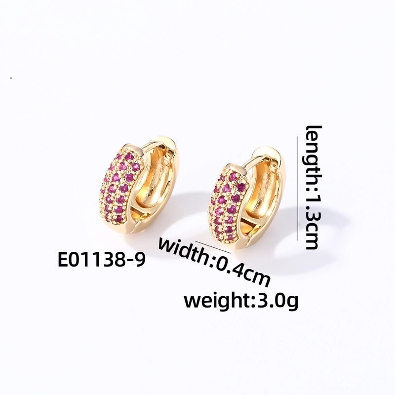 1 Pair Casual Modern Style Round Inlay Copper Zircon K Gold Plated Rhodium Plated Earrings
