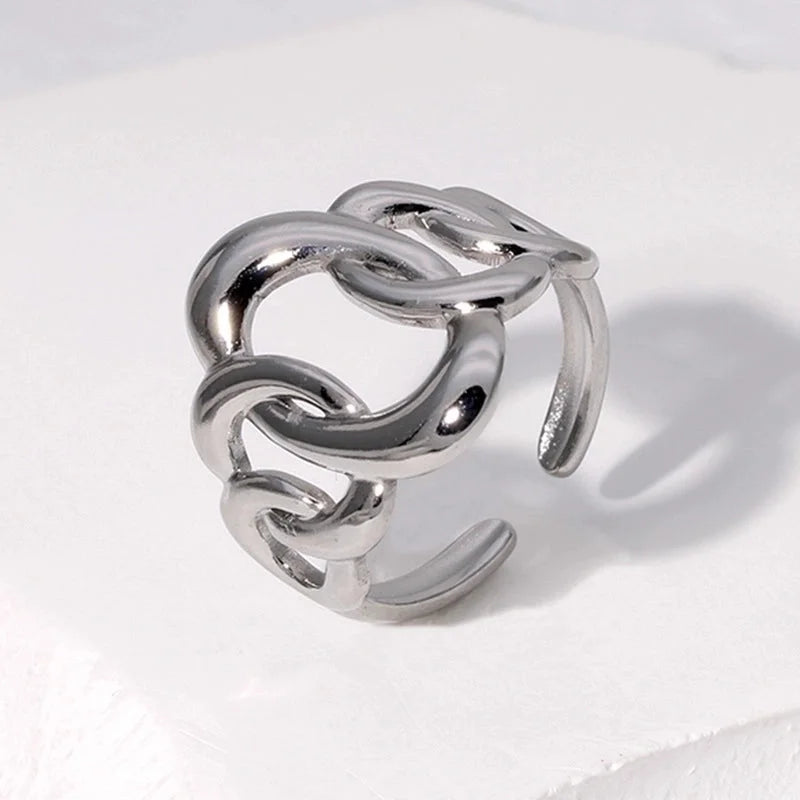 Minimalist Oval Solid Color 304 Stainless Steel 18K Gold Plated Hollow Out Open Ring