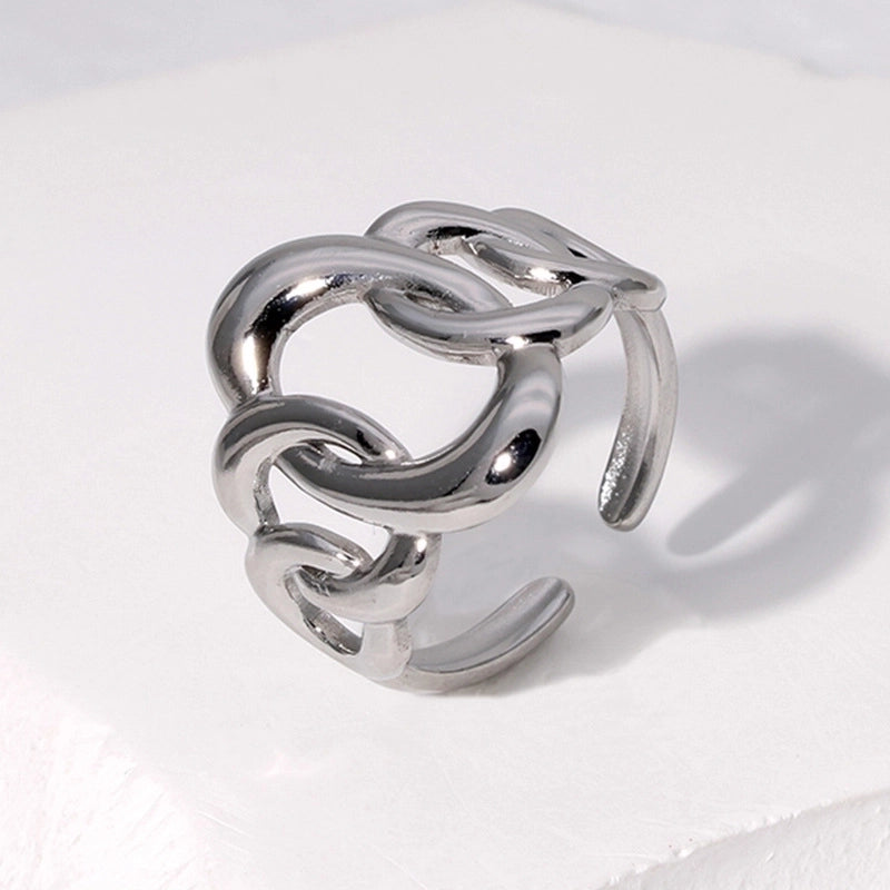 Minimalist Oval Solid Color 304 Stainless Steel 18K Gold Plated Hollow Out Open Ring