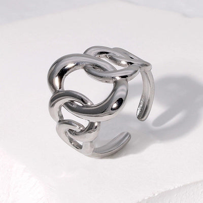 Minimalist Oval Solid Color 304 Stainless Steel 18K Gold Plated Hollow Out Open Ring