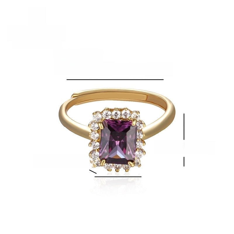 6 Pieces Elegant XUPING Square Copper Artificial Gemstones 18K Gold Plated Inlay Open Rings