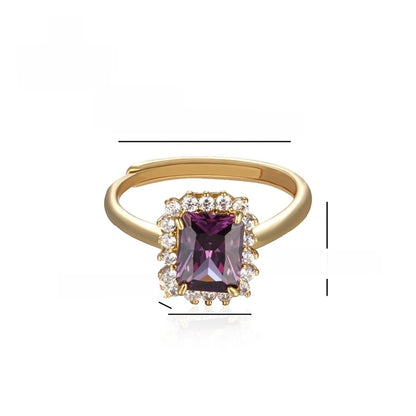 6 Pieces Elegant XUPING Square Copper Artificial Gemstones 18K Gold Plated Inlay Open Rings