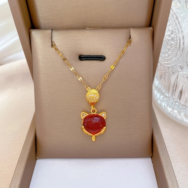 Fashion Geometric Titanium Steel Copper Plating Artificial Diamond Necklace