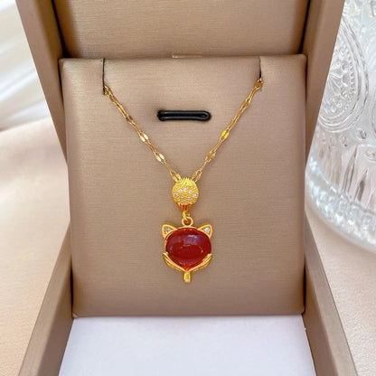 Fashion Geometric Titanium Steel Copper Plating Artificial Diamond Necklace